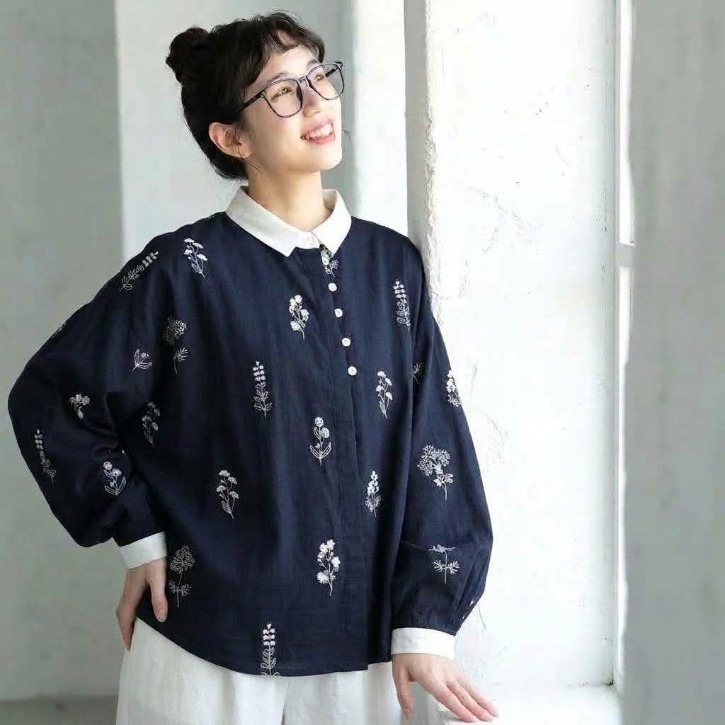花柄ダブルガーゼブラウス