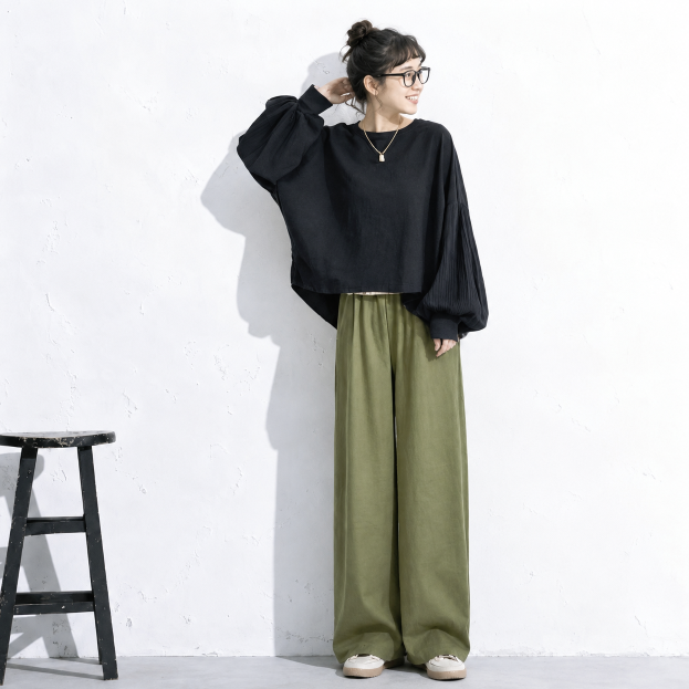 ボリュームスリーブ ワイドパンツ セットアップ