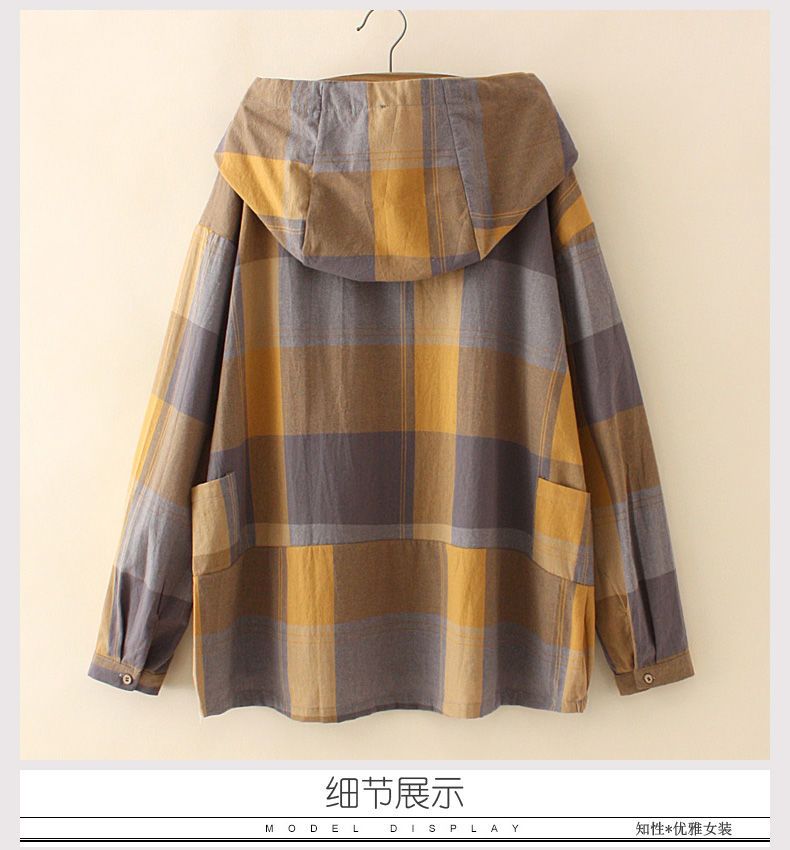 XL～4XL チェック柄 長袖 フード付き Tシャツ