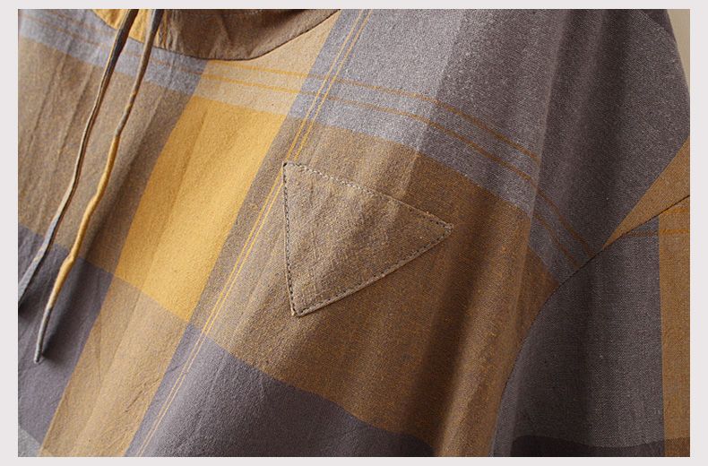 XL～4XL チェック柄 長袖 フード付き Tシャツ
