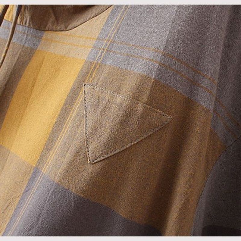 XL～4XL チェック柄 長袖 フード付き Tシャツ