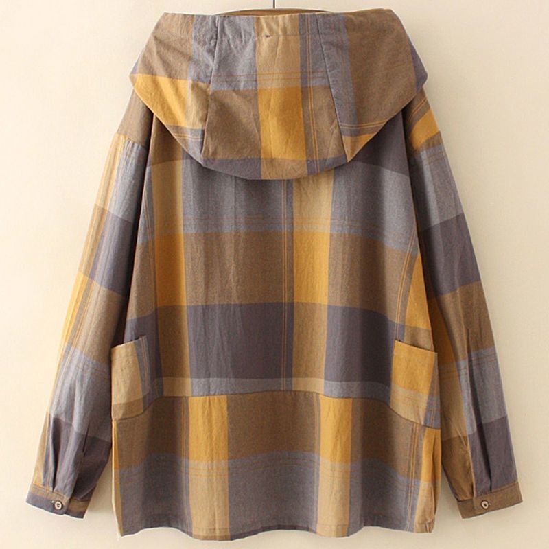 XL～4XL チェック柄 長袖 フード付き Tシャツ
