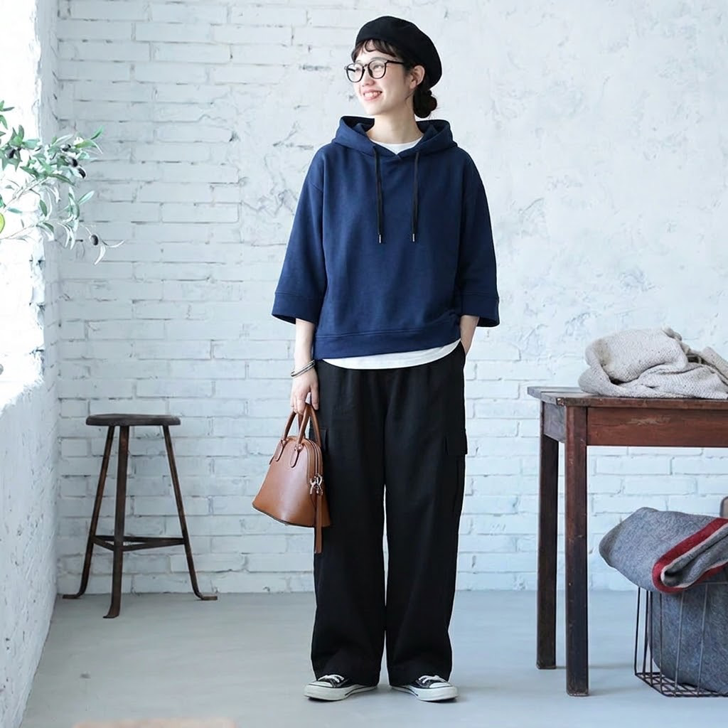 七分袖フードトップス＆ロングパンツ 単品・2点セット