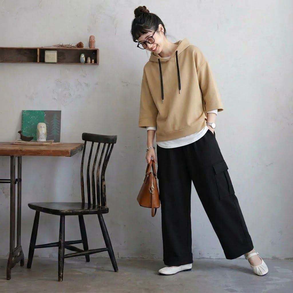 七分袖フードトップス＆ロングパンツ 単品・2点セット