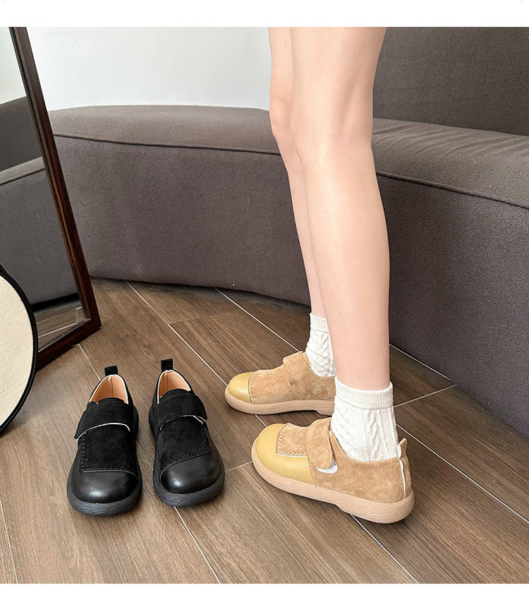 足が疲れない レトロ 切り替え ヌバック ローヒール パンプス