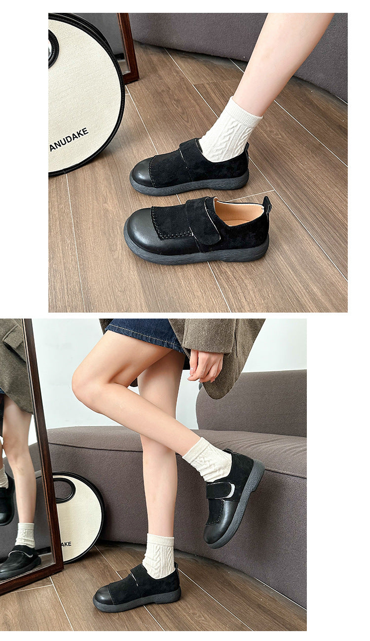 足が疲れない レトロ 切り替え ヌバック ローヒール パンプス