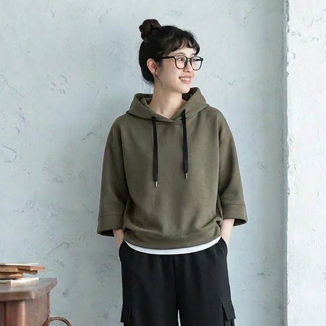 七分袖フードトップス＆ロングパンツ 単品・2点セット