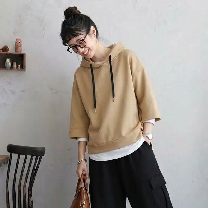 七分袖フードトップス＆ロングパンツ 単品・2点セット