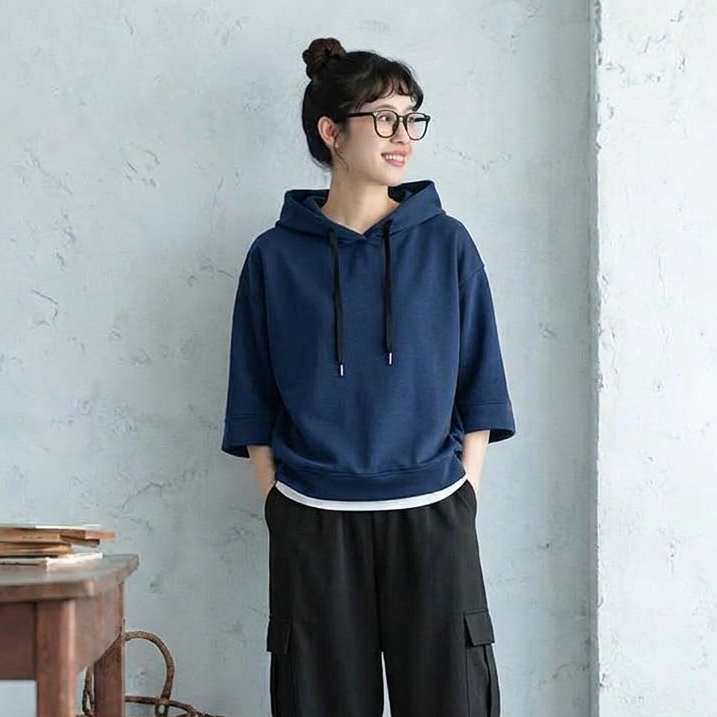 七分袖フードトップス＆ロングパンツ 単品・2点セット
