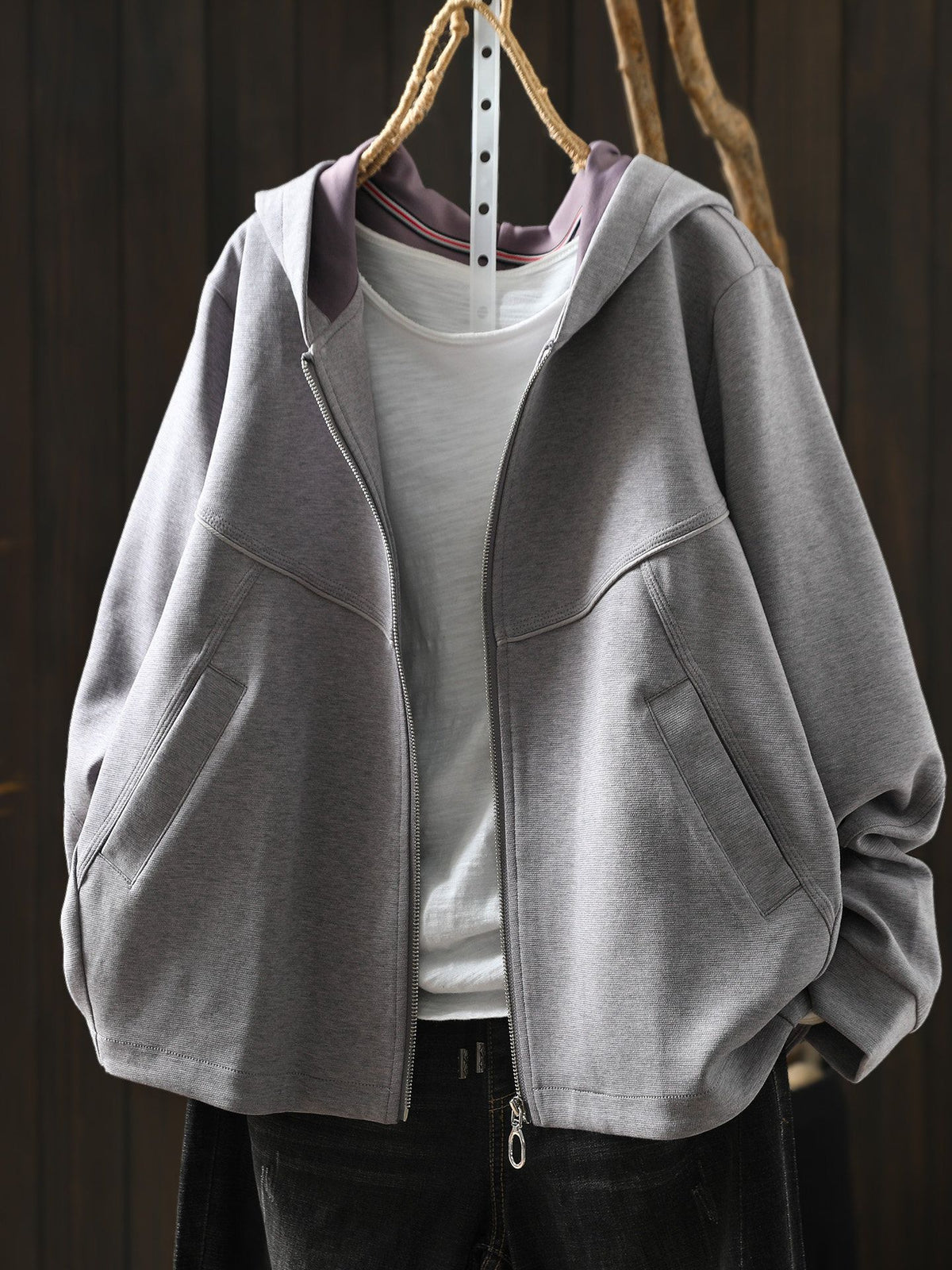 L～5XL フード付き 前開きポケット付き ゆったりシルエット 長袖ジャケット