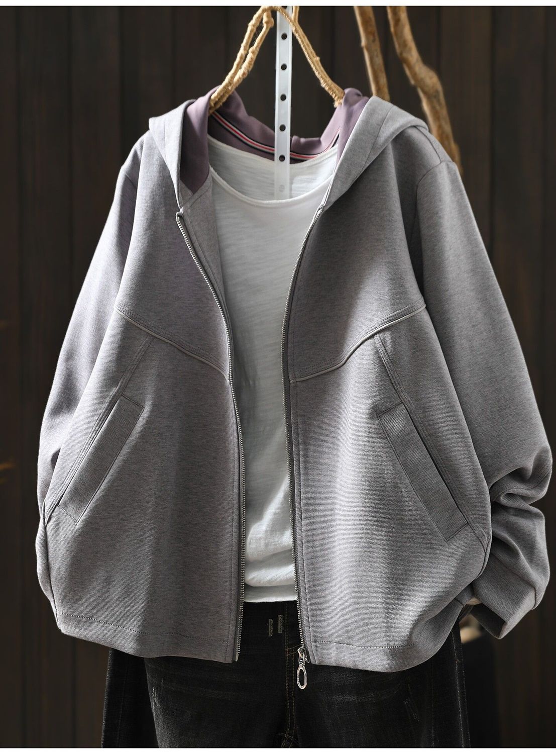 L～5XL フード付き 前開きポケット付き ゆったりシルエット 長袖ジャケット