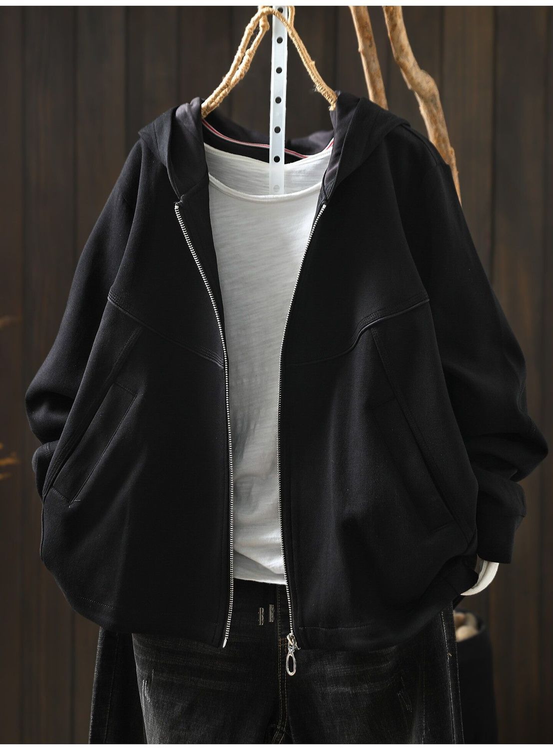 L～5XL フード付き 前開きポケット付き ゆったりシルエット 長袖ジャケット