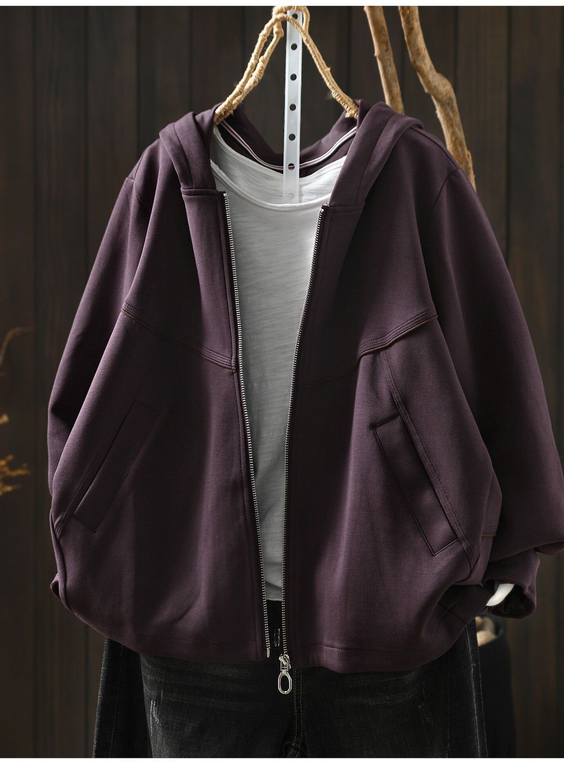 L～5XL フード付き 前開きポケット付き ゆったりシルエット 長袖ジャケット