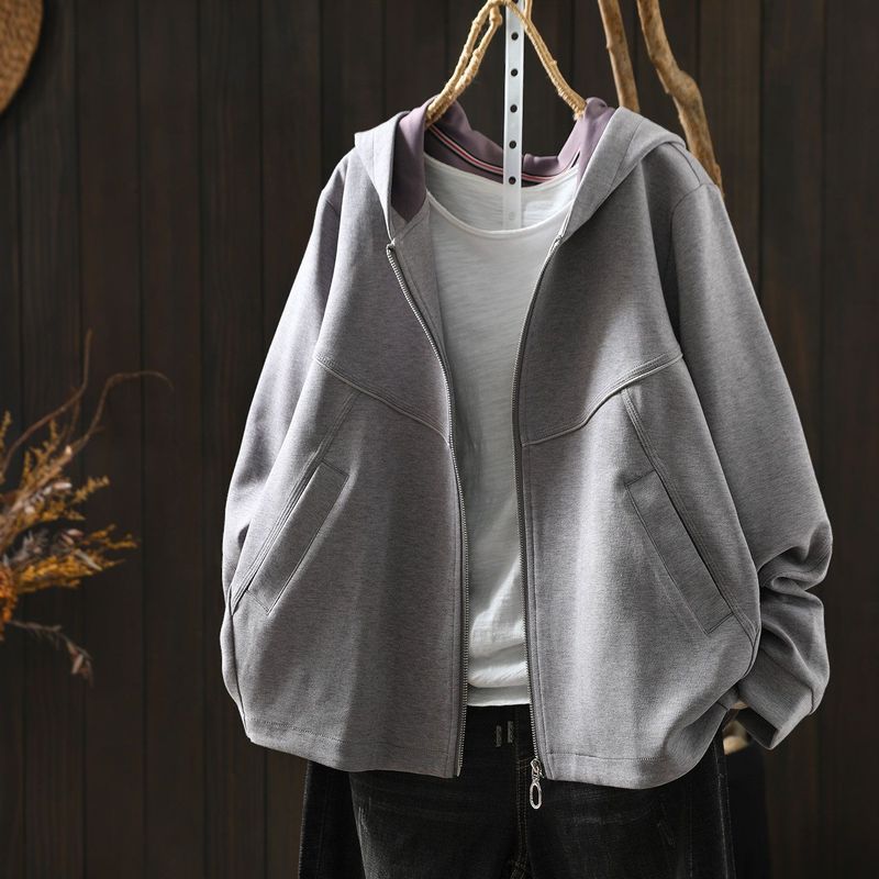 L～5XL フード付き 前開きポケット付き ゆったりシルエット 長袖ジャケット