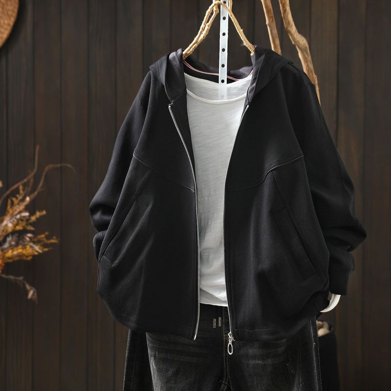 L～5XL フード付き 前開きポケット付き ゆったりシルエット 長袖ジャケット