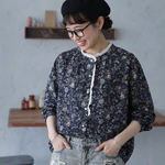花柄 レース 長袖 プリント シャツ