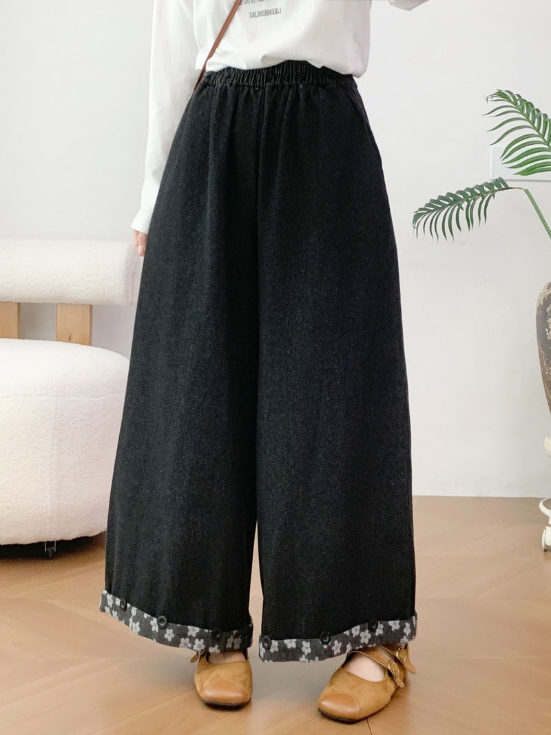 切り替え 花模様 パンツ