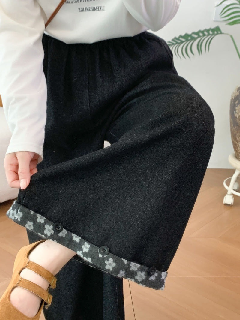 切り替え 花模様 パンツ
