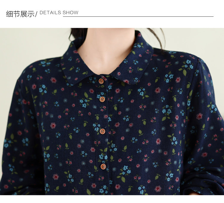 花柄プリント 長袖 プリントワンピース