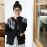 インスタで 長袖 花模様 ラウンドネック カーディガン