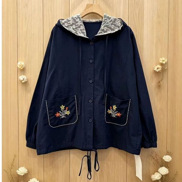 長袖 刺繍 花模様 植物 シャツ