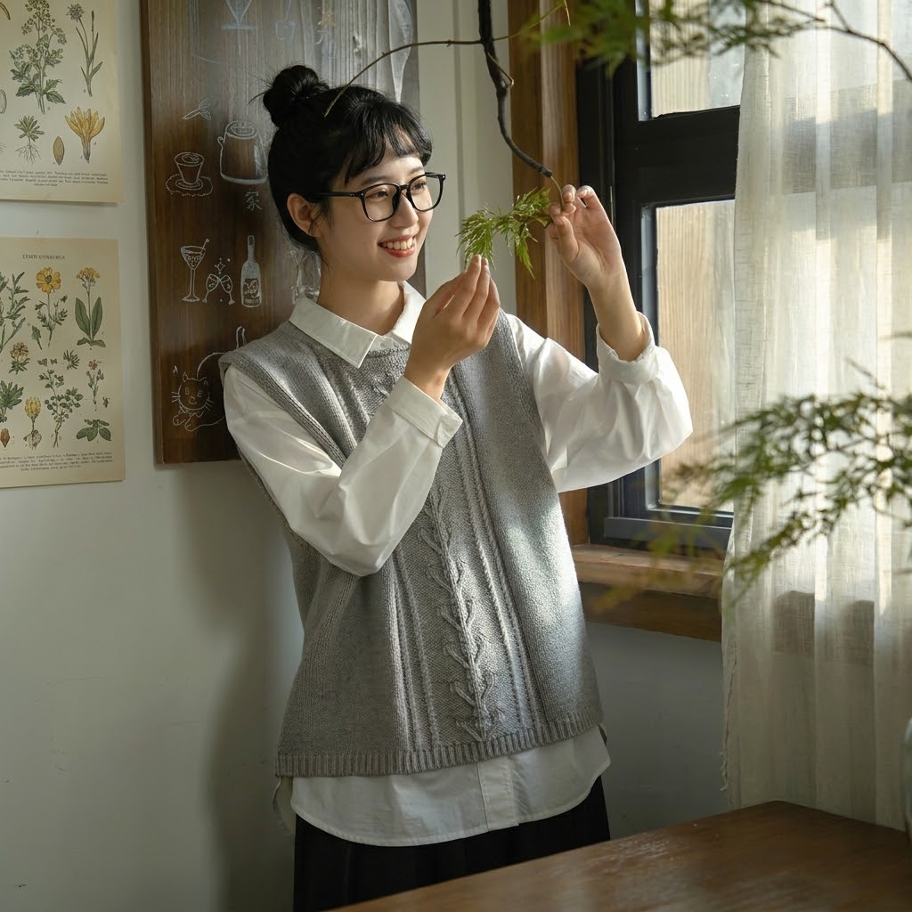 ノースリーブ ニット ラウンドネック 無地 レトロ ベスト