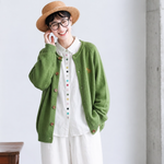 無地 ボタン 刺繍 長袖 カーディガン