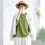 無地 ボタン 刺繍 長袖 カーディガン