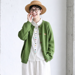 無地 ボタン 刺繍 長袖 カーディガン