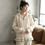 フード付き 長袖 フルジップ スウィート 無地 切り替え カーディガン
