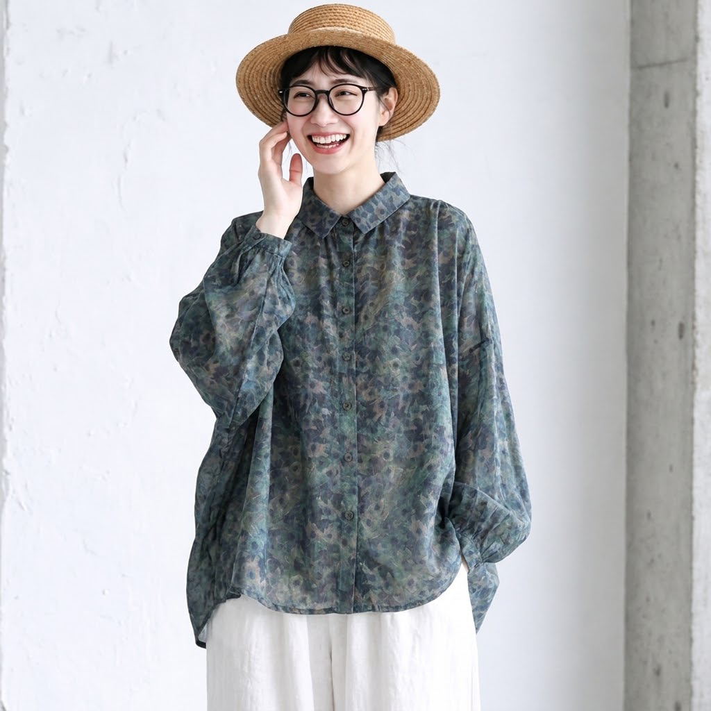 花柄 レトロ シャツ