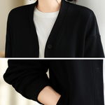 Vネック カーディガン スウェット素材 カーディガン
