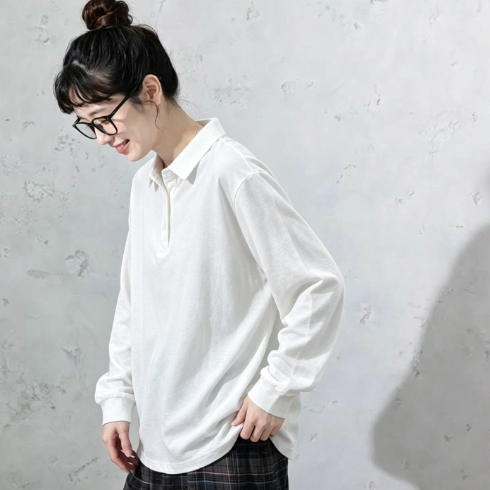 S～4XL ポロ襟 長袖トップス