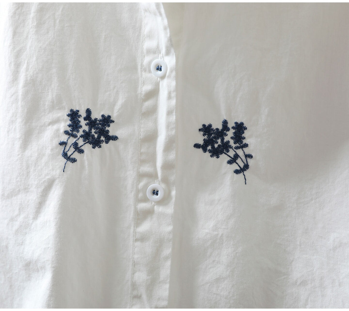 長袖 刺繍 ボタン開き 折り襟 レトロ シャツ