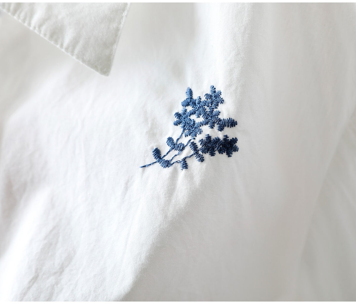 長袖 刺繍 ボタン開き 折り襟 レトロ シャツ