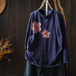 新品殺到 花模様 切り替え ラウンドネック 長袖 Tシャツ