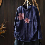 新品殺到 花模様 切り替え ラウンドネック 長袖 Tシャツ