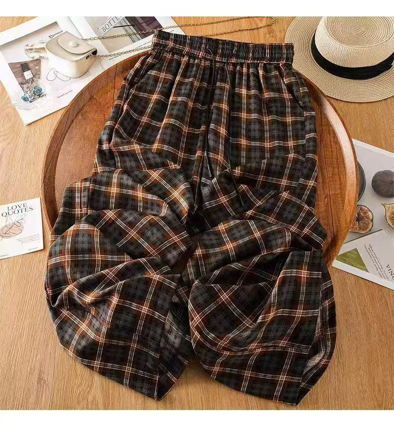 M～5XL ポケット付き チェック柄 パンツ