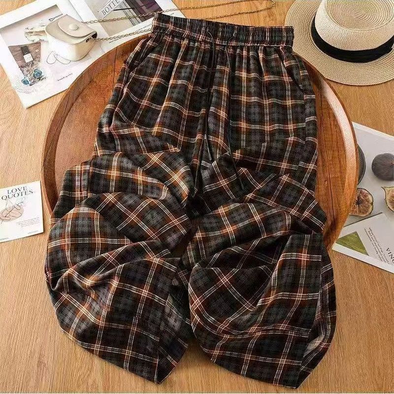 M～5XL ポケット付き チェック柄 パンツ