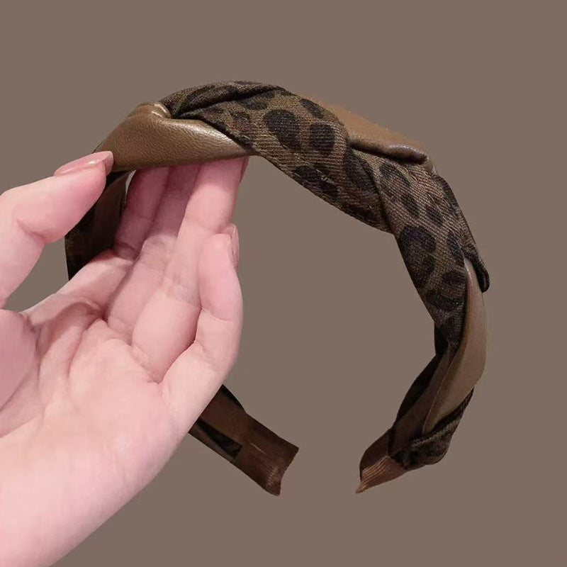 ヒョウ柄 編み込みデザイン 高トップ ヘッドバンド