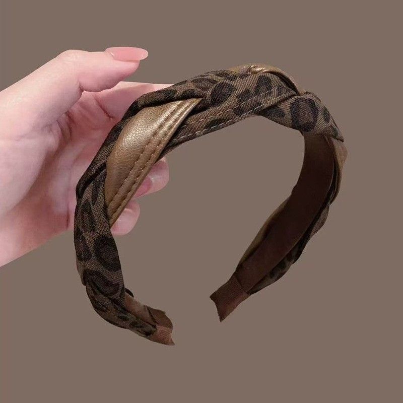 ヒョウ柄 編み込みデザイン 高トップ ヘッドバンド