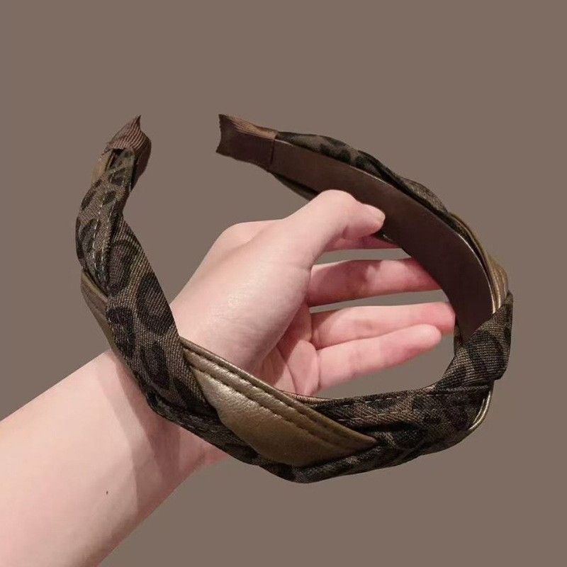 ヒョウ柄 編み込みデザイン 高トップ ヘッドバンド