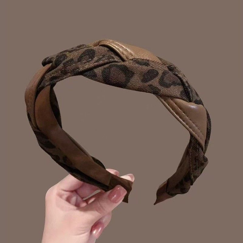 ヒョウ柄 編み込みデザイン 高トップ ヘッドバンド