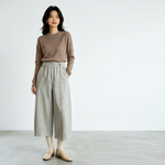 入荷 無地 ハイウエスト 8分丈 フェミニン ガウチョパンツ