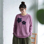 新品殺到 花模様 切り替え ラウンドネック 長袖 Tシャツ