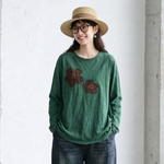 新品殺到 花模様 切り替え ラウンドネック 長袖 Tシャツ