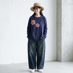 新品殺到 花模様 切り替え ラウンドネック 長袖 Tシャツ