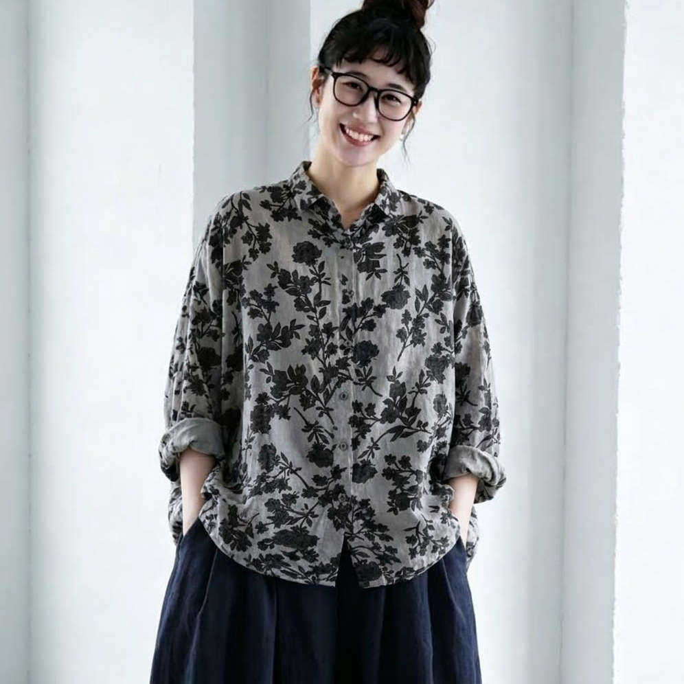 M～4XL そっと咲く花模様のブラウス