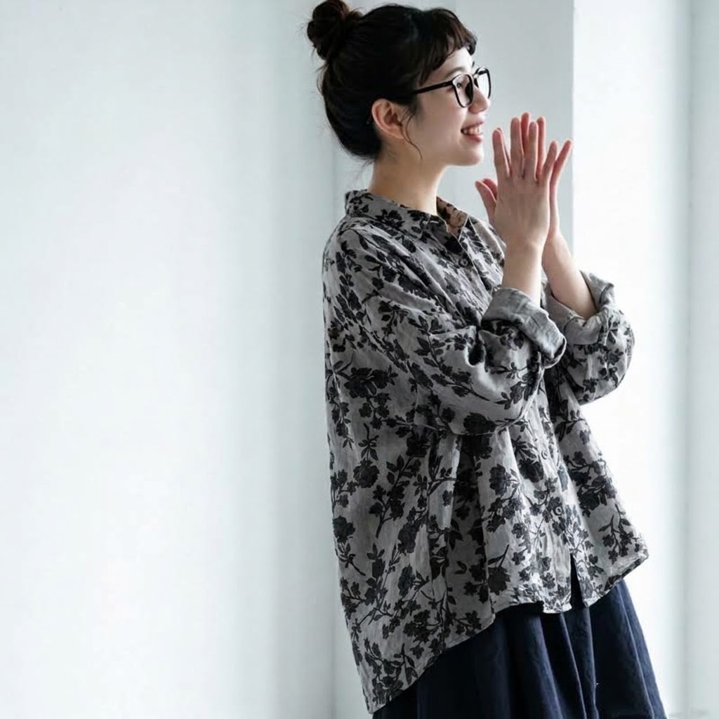 M～4XL そっと咲く花模様のブラウス