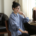 千鳥格子 ボタン開き 折り襟 長袖 シャツ